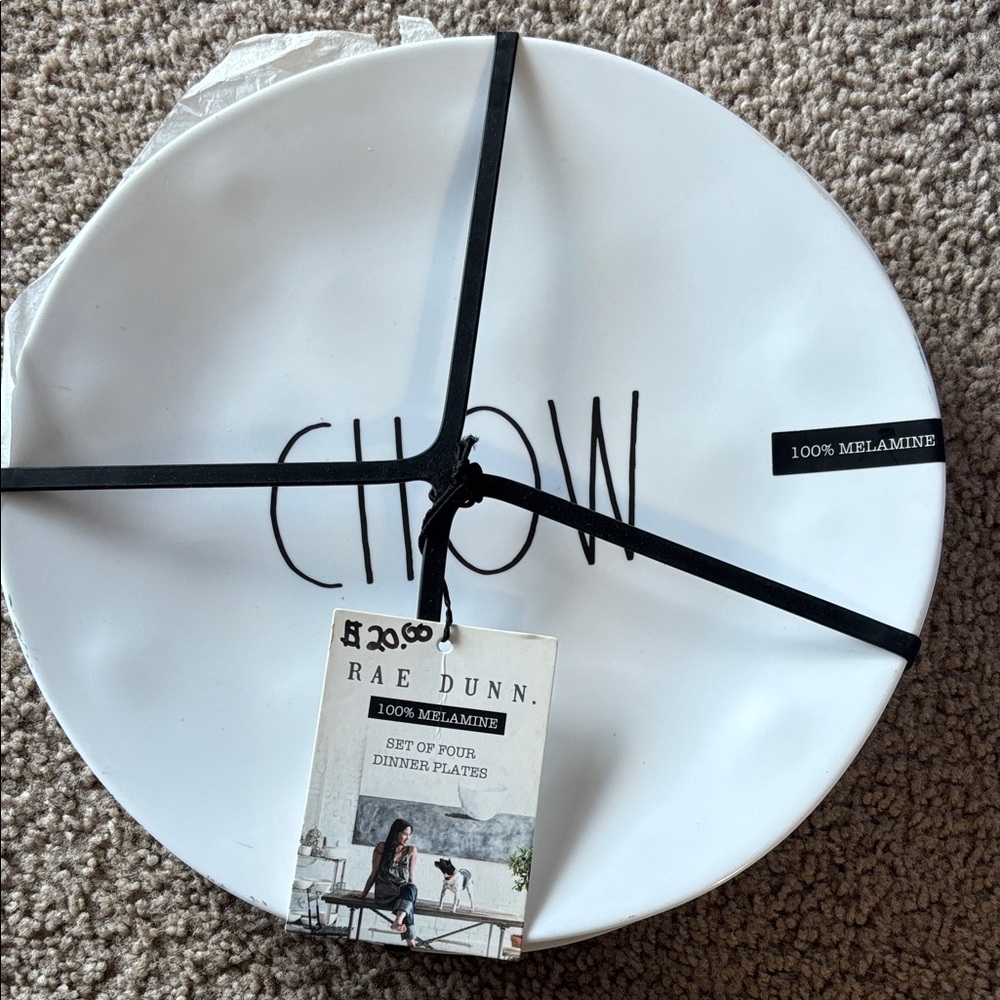Rae Dunn White Melamine 'Chow' set of 4 dinner plate